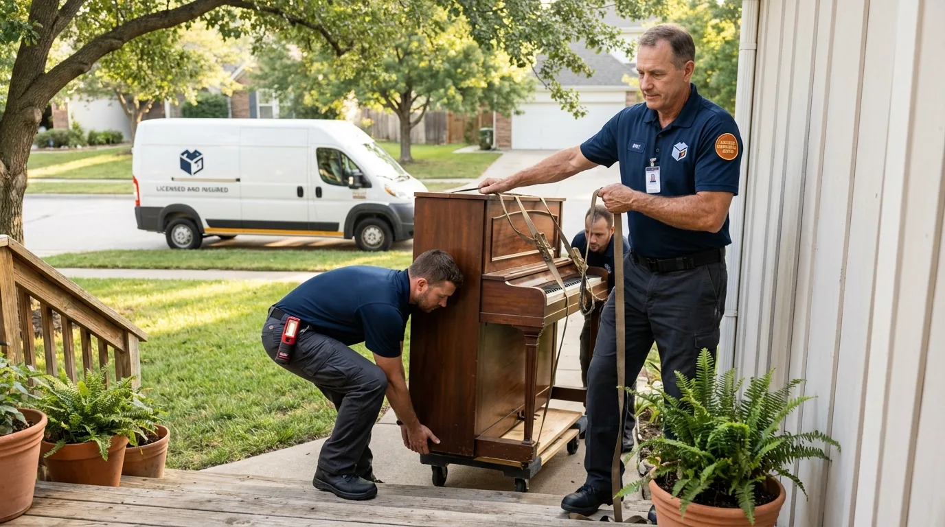 Licensed piano movers securing grand piano in Rupert, ID